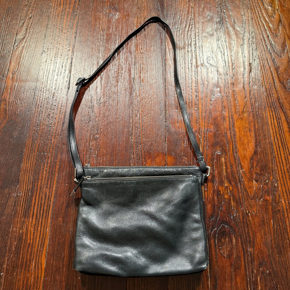 Margot Crossbody Bag Purse Black Leather Triple Zip Minimalist Adjustable